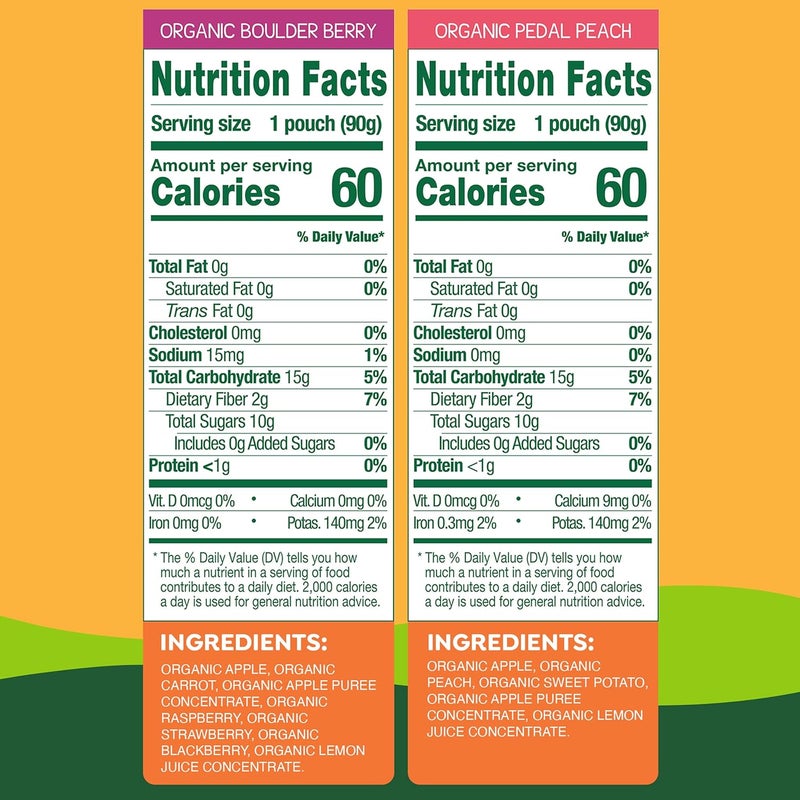 GoGo squeeZ Organic Fruit & VeggieZ Applesauce and Puree Variety Pack - Pedal Peach & Boulder Berry, 12 Pouches of 3.2 oz Each - Image 3